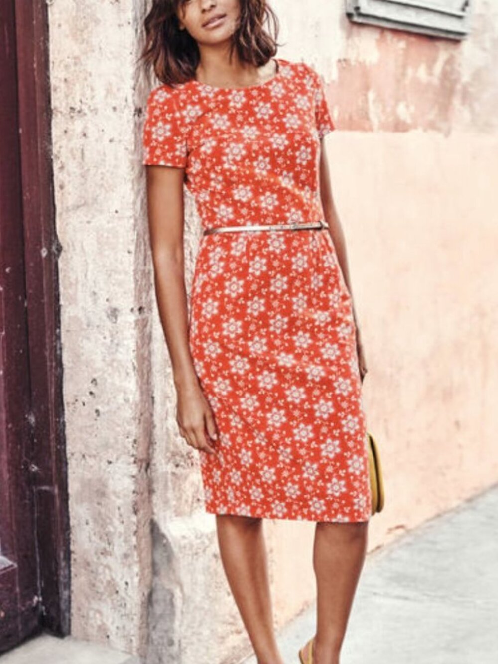 Boden Phoebe Dress Orange Light Blue